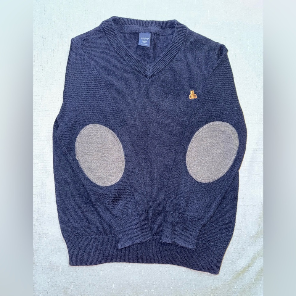 GAP Toddler Navy Knit Sweater W/grey elbows. Size 4